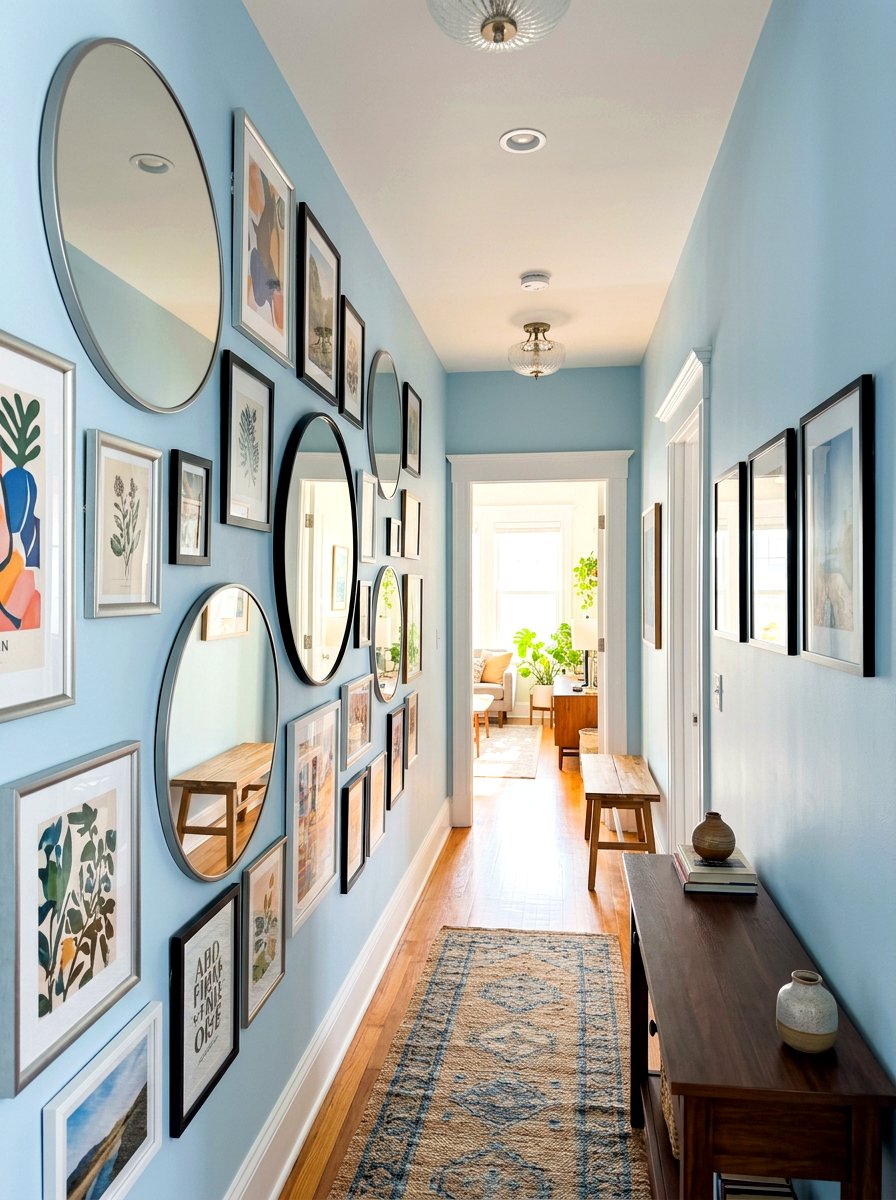 Mirror and art combination - 30 hallway gallery wall ideas