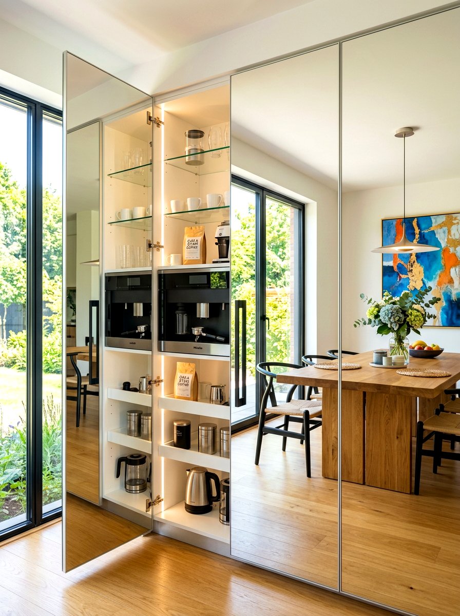 Mirror door coffee pantry - 30 hidden coffee pantry ideas