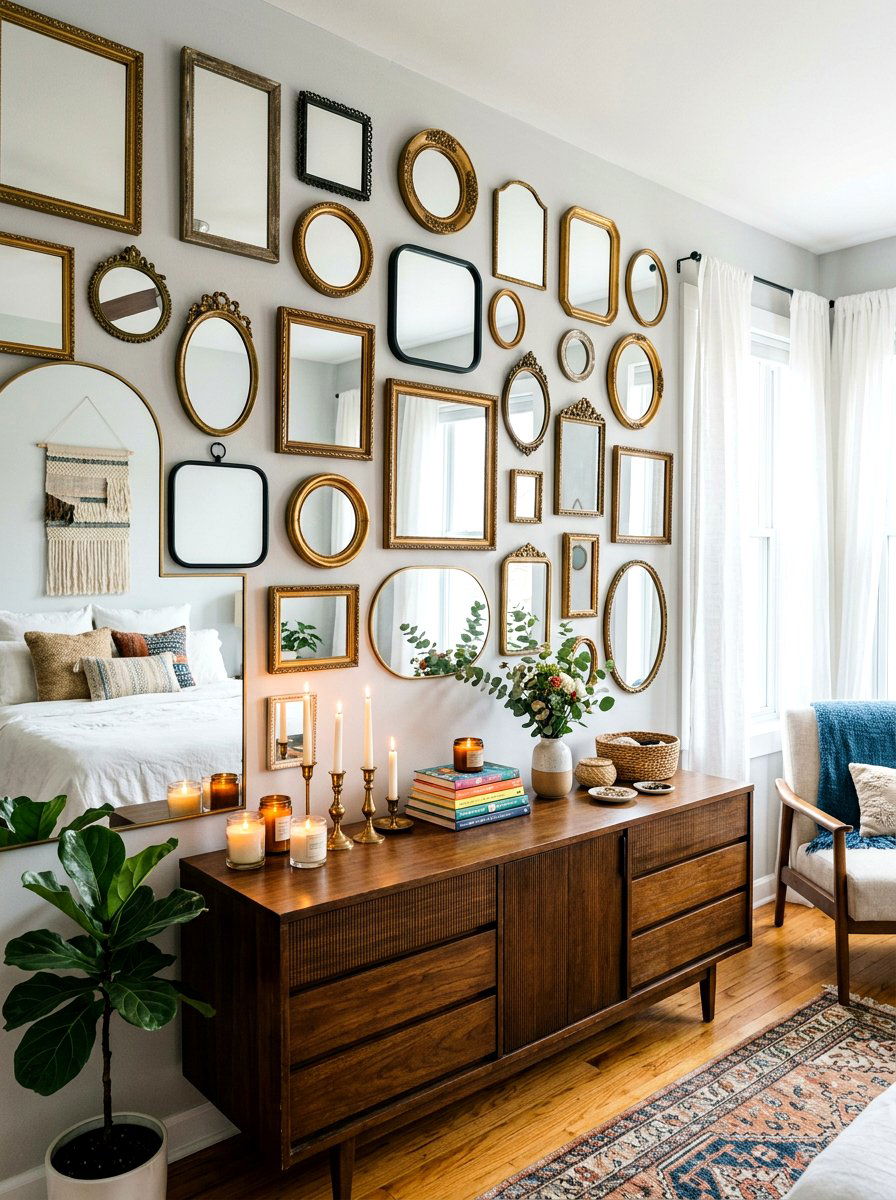 Mirror gallery above dresser - 30 bedroom dresser styling ideas