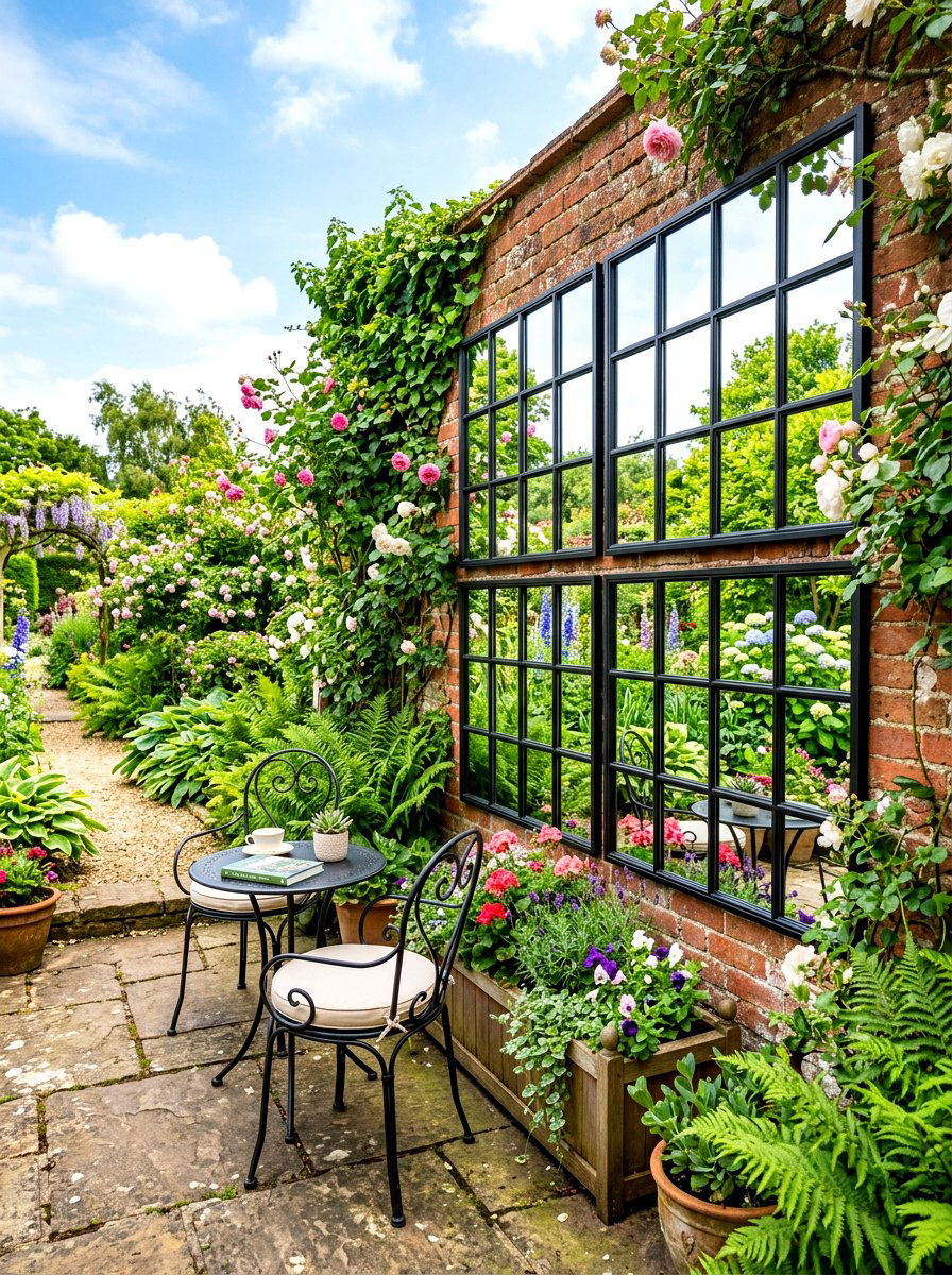 Mirror garden wall decor - 30 long narrow backyard ideas