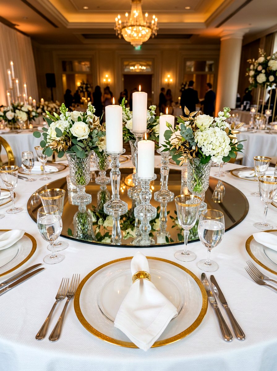 Mirror plate centerpiece - 30 New Year table decor ideas