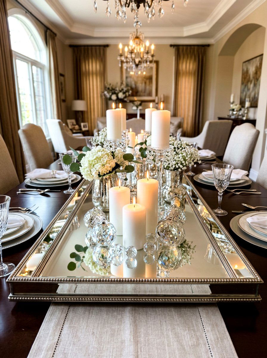 Mirror tray centerpiece - 30 New Year brunch table ideas