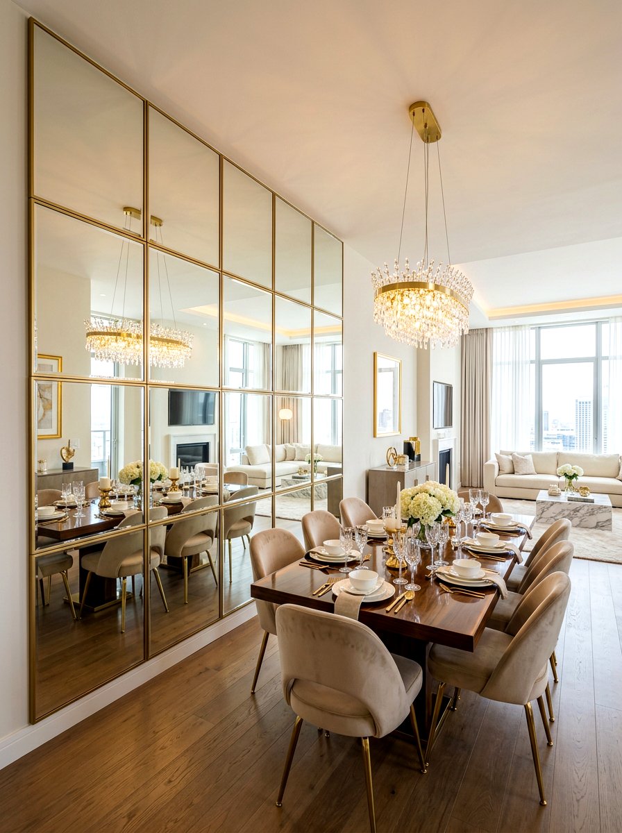 Mirror wall reflection - 30 zoned open concept ideas