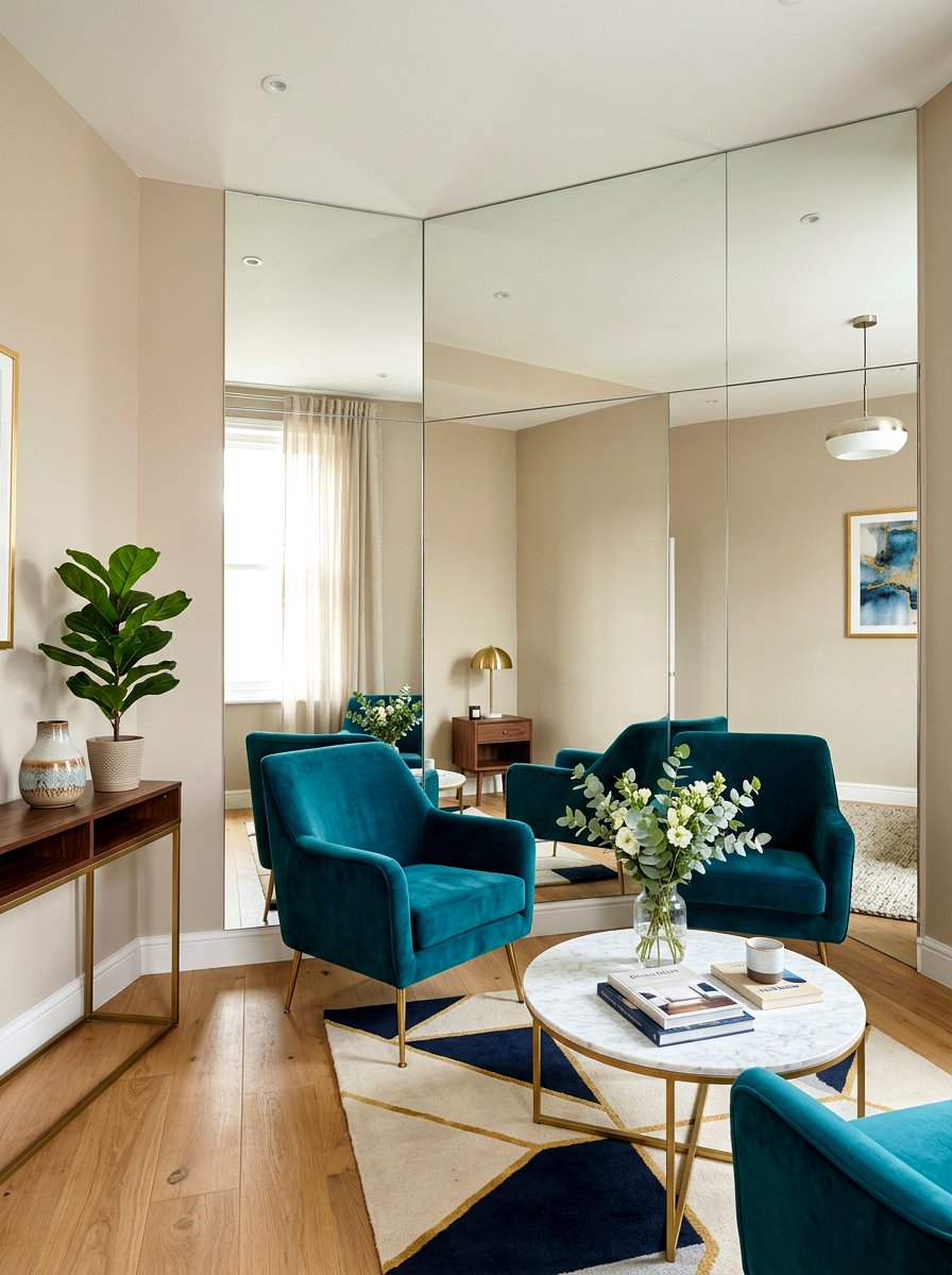 Mirror wall small room - 30 small living room ideas