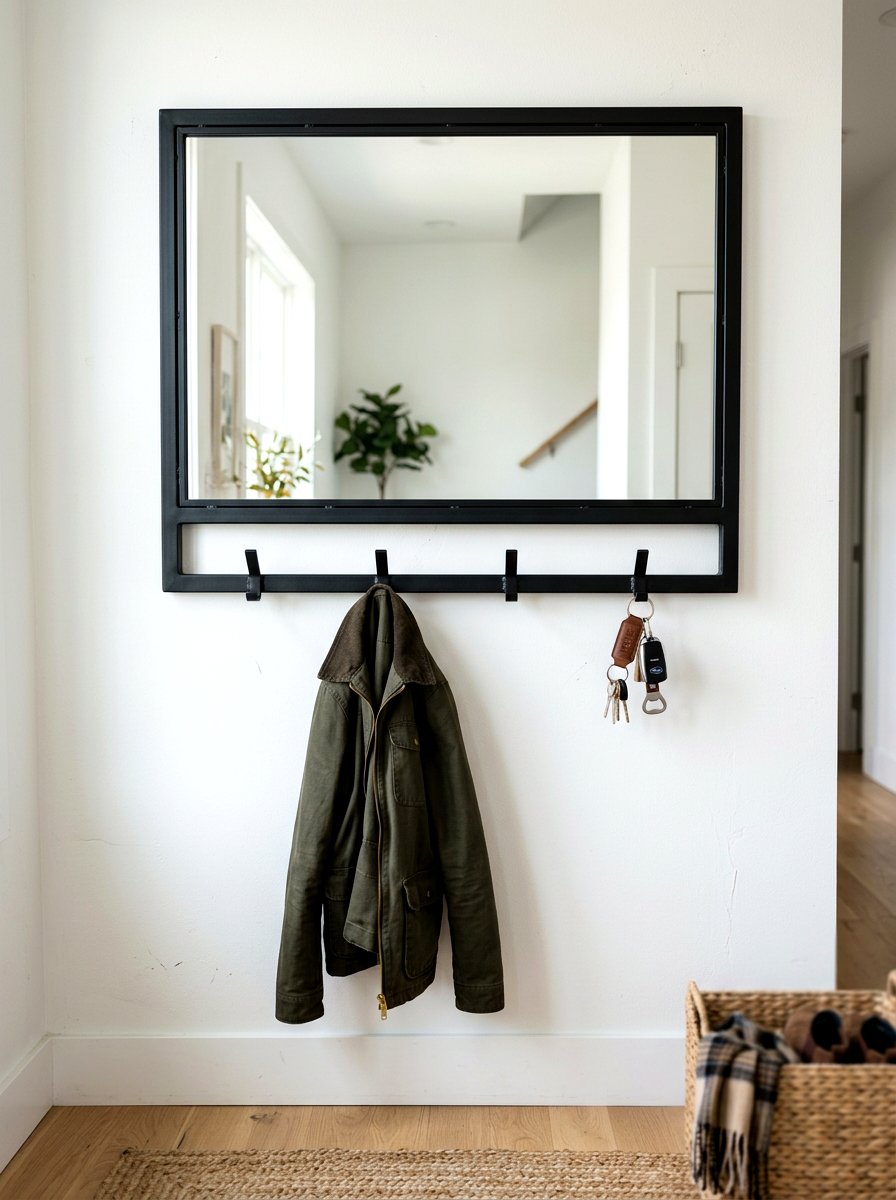 Mirror with hooks - 30 rental entryway ideas