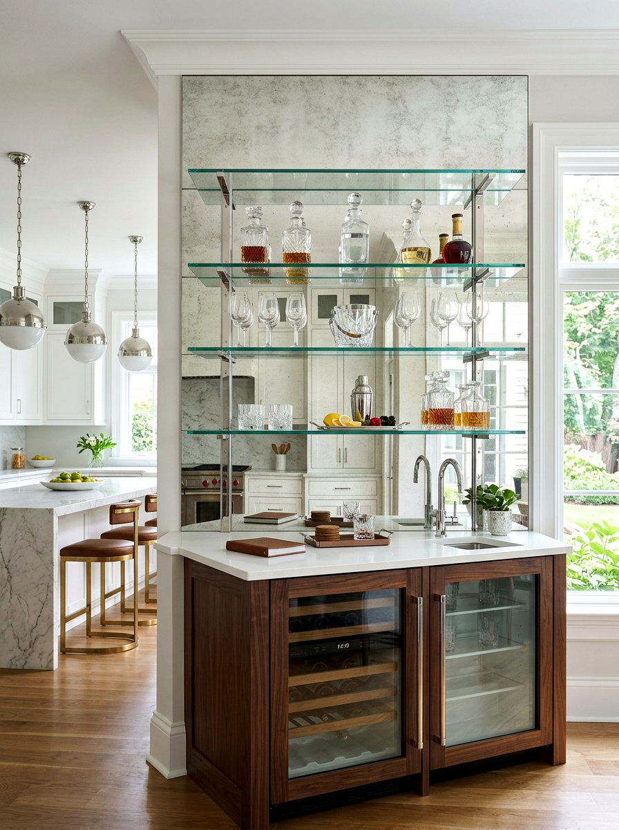 Mirrored Back Beverage Station - 30 beverage station ideas