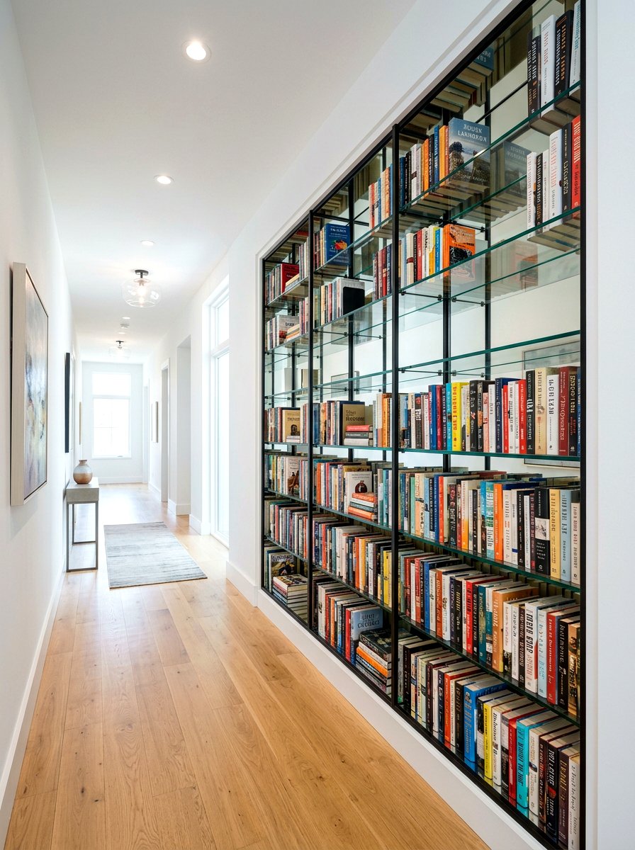 Mirrored Back Bookshelf - 30 hallway bookshelf ideas