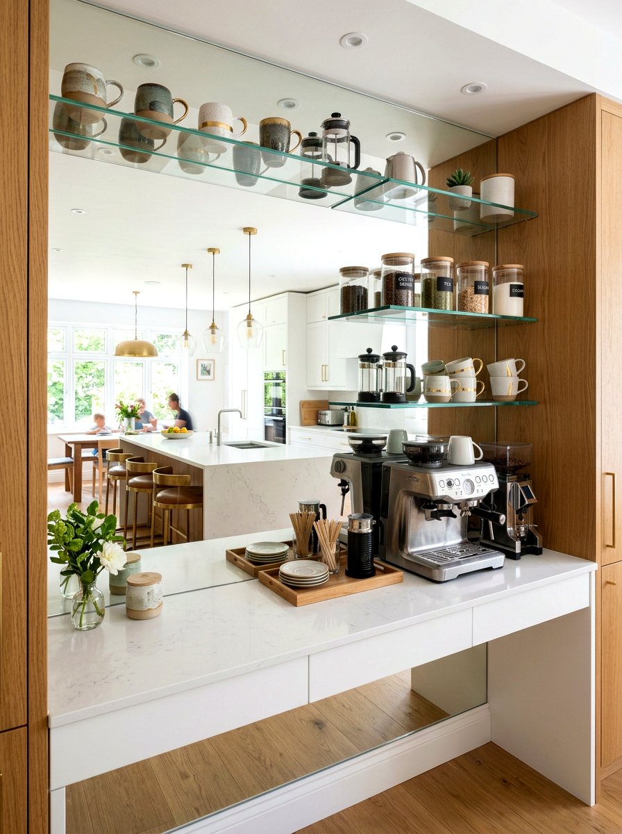 Mirrored Back Breakfast Station - 30 built in breakfast station ideas