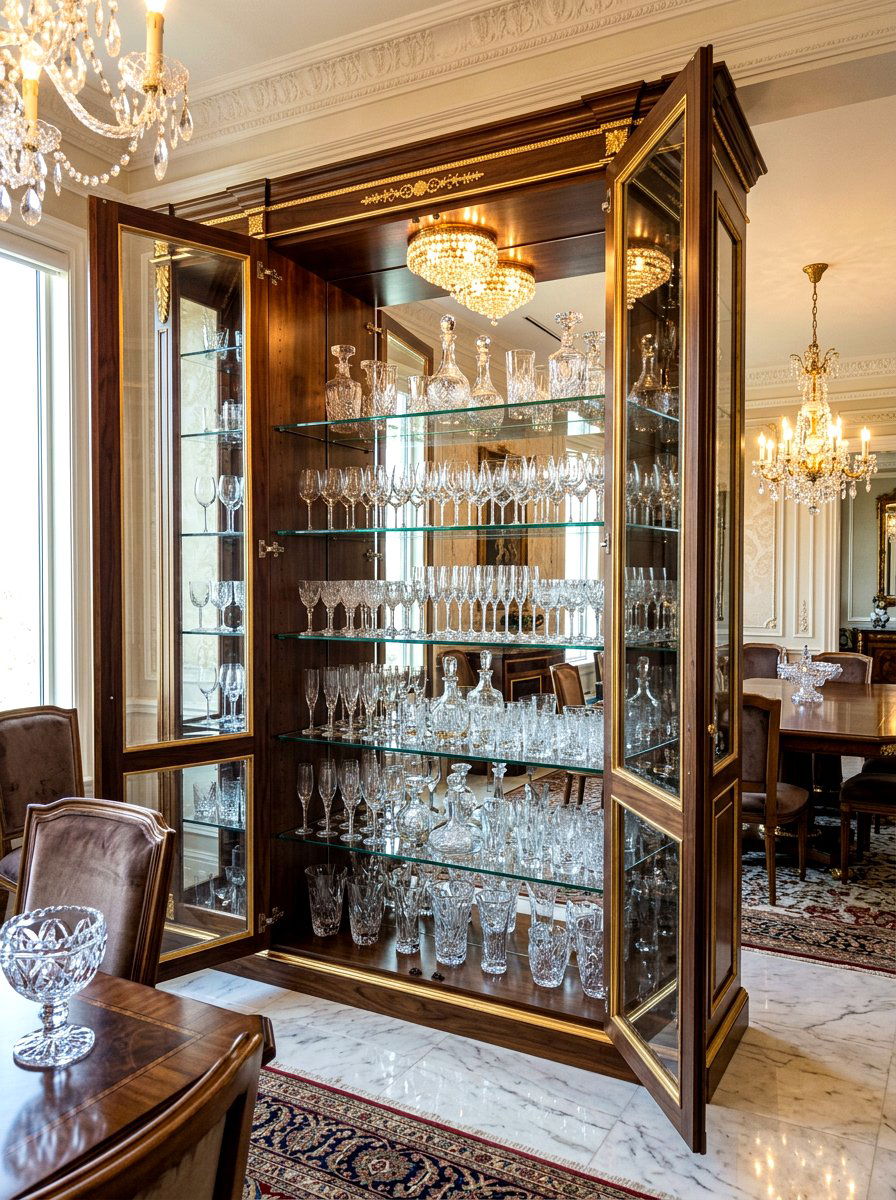 Mirrored Back Cabinet - 30 glass cabinet decor ideas