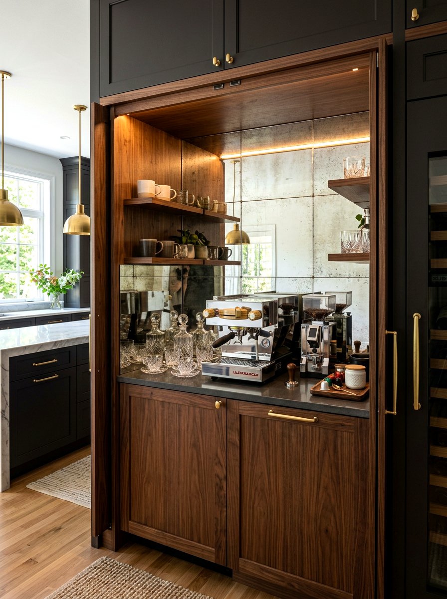 Mirrored Back Coffee Station - 30 appliance garage coffee station ideas
