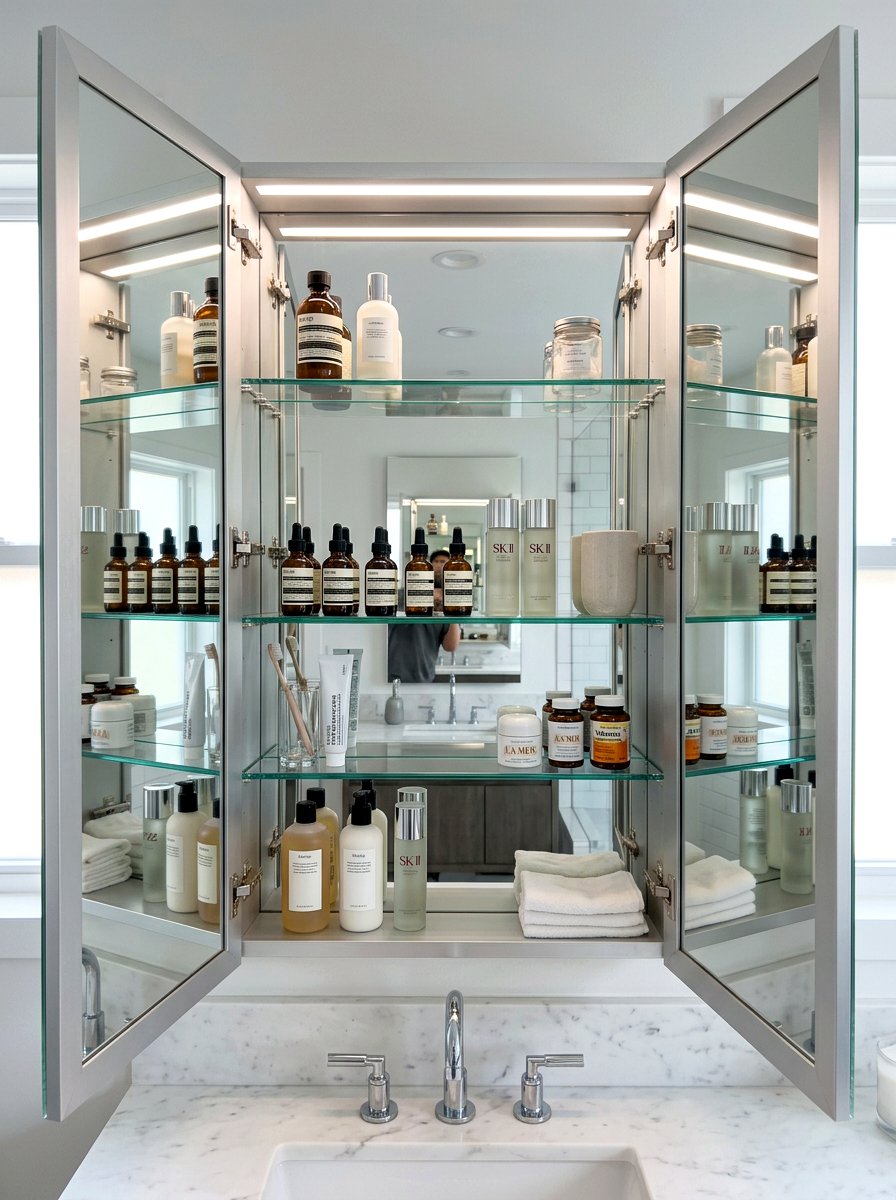 Mirrored Back Medicine Cabinet - 30 medicine cabinet organization ideas