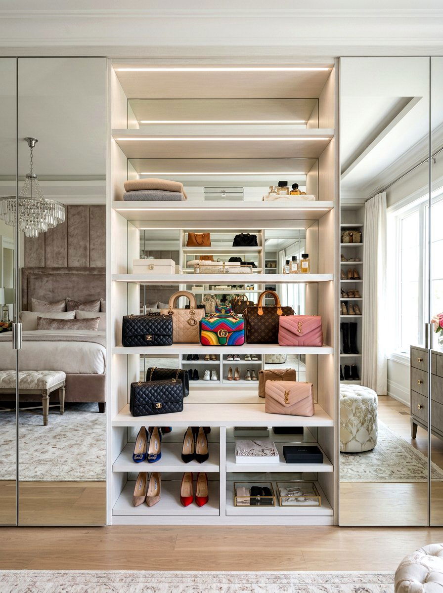 Mirrored Back Open Closet - 30 open closet aesthetic ideas