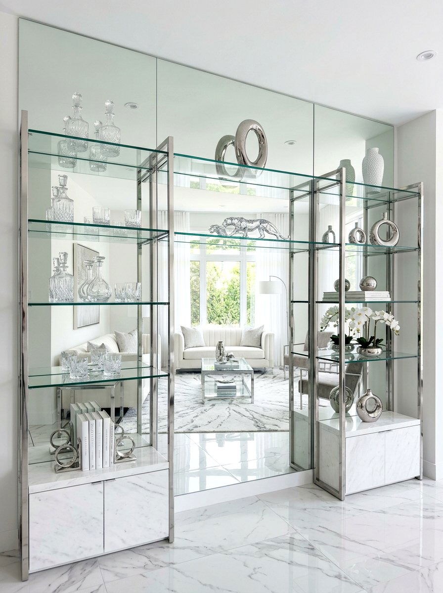Mirrored Back Unit - 30 built in wall unit ideas