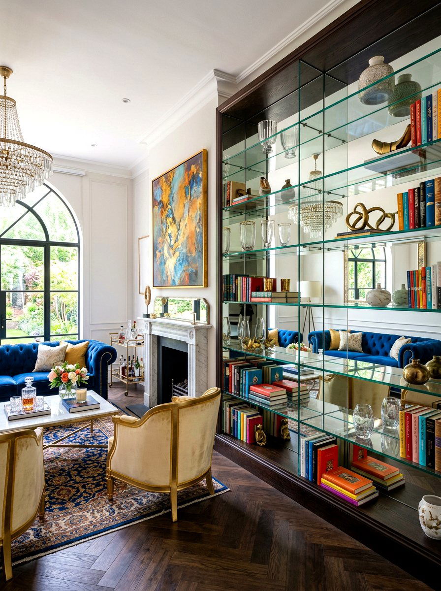 Mirrored Backing For Bookcases - 30 book wall living room ideas