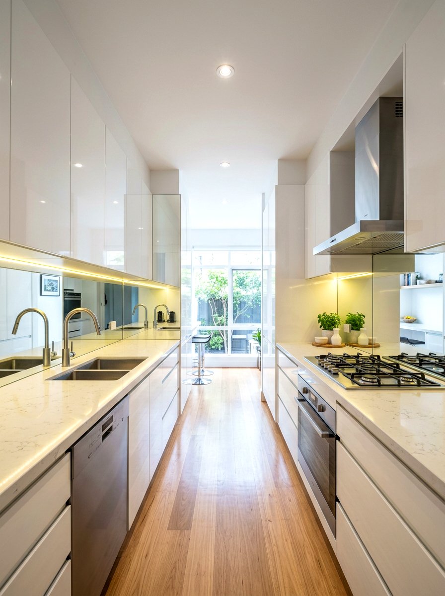 Mirrored Backsplash Galley Kitchen - 30 galley kitchen ideas