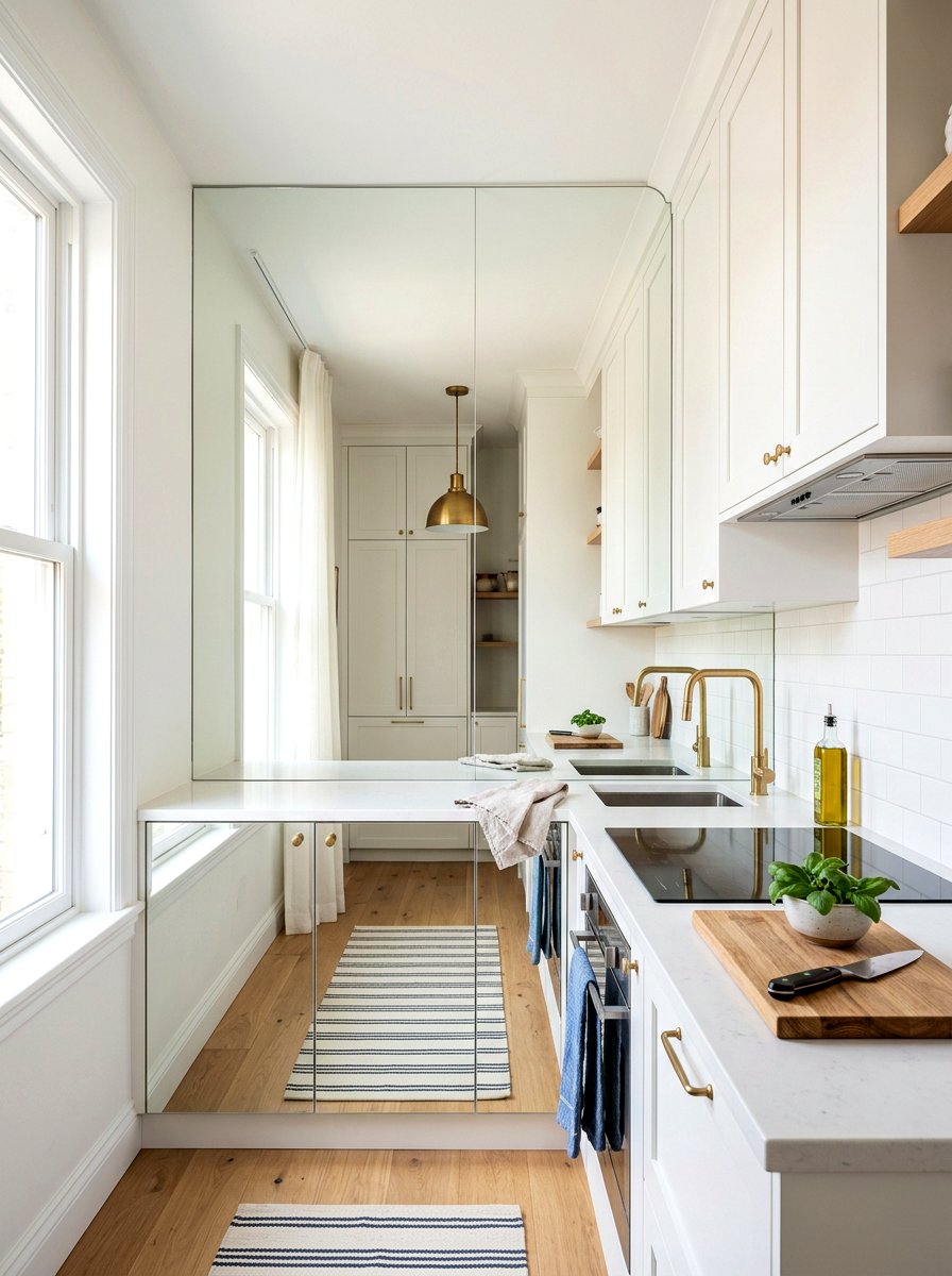 Mirrored Backsplash Small Kitchen - 30 tiny house kitchen ideas