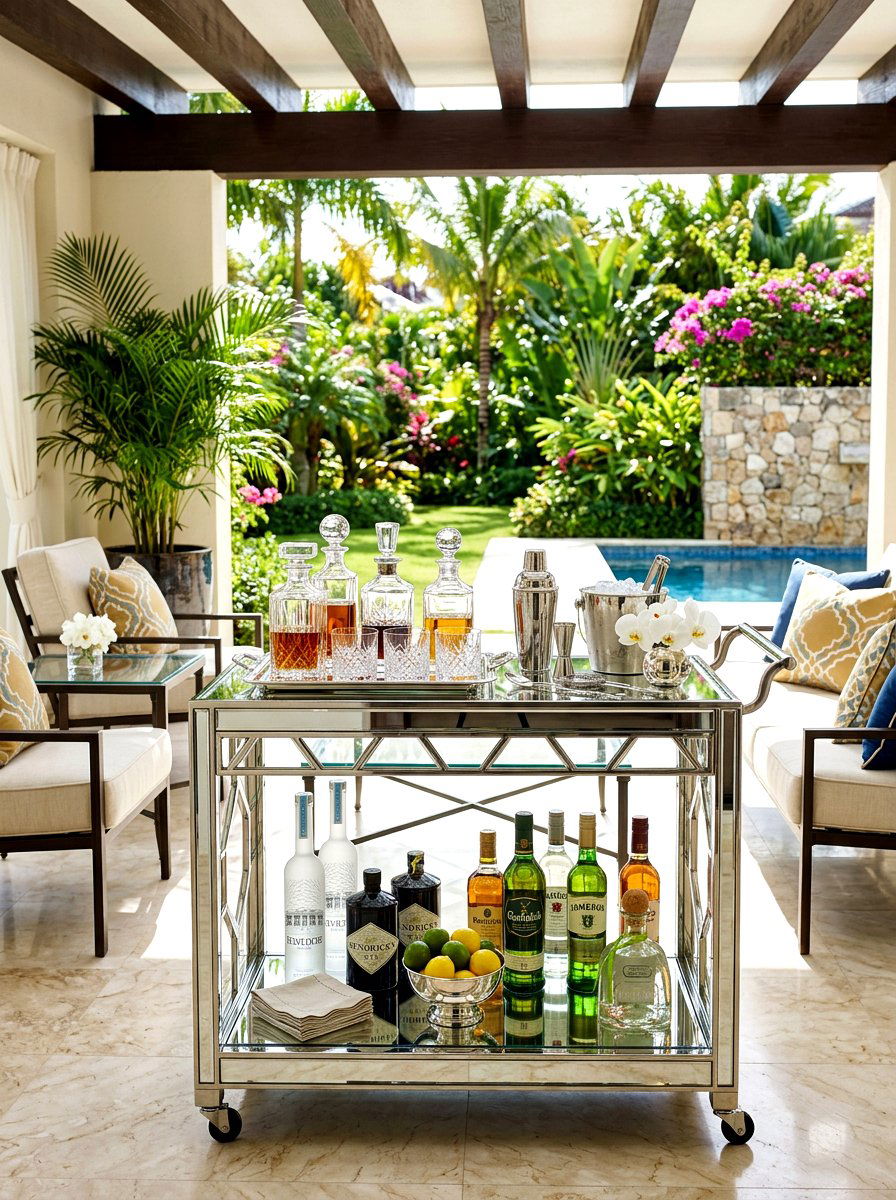 Mirrored Bar Cart - 30 outdoor bar cart ideas