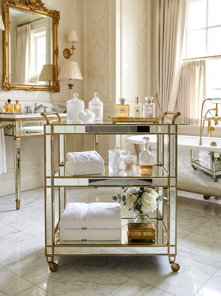Mirrored Bathroom Storage Cart - 30 aesthetic bathroom cart ideas