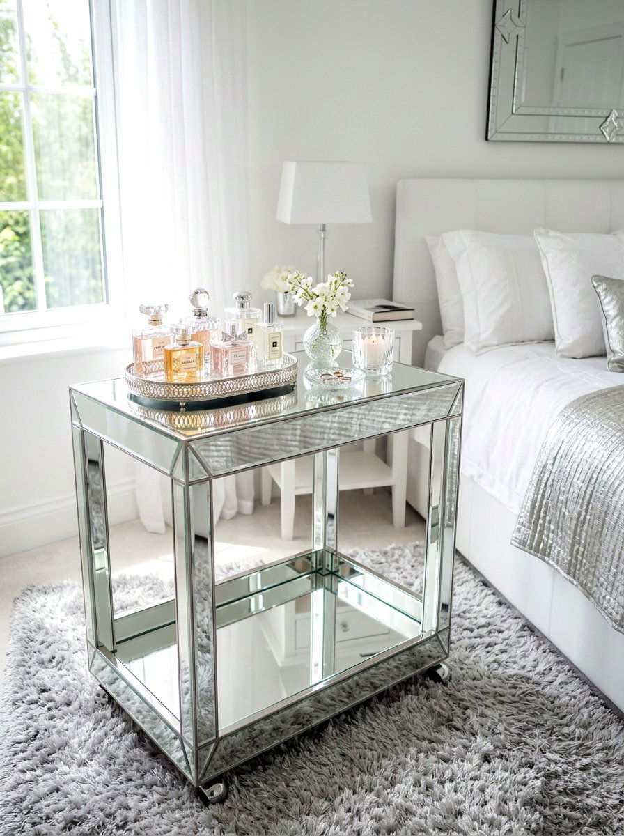 Mirrored Bedside Cart - 30 bedside cart storage ideas