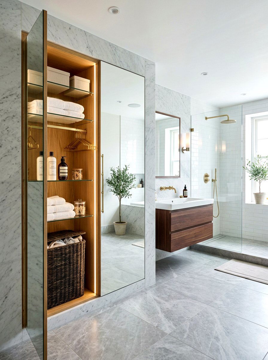 Mirrored Cabinet Hidden Laundry - 30 hidden hamper apartment ideas