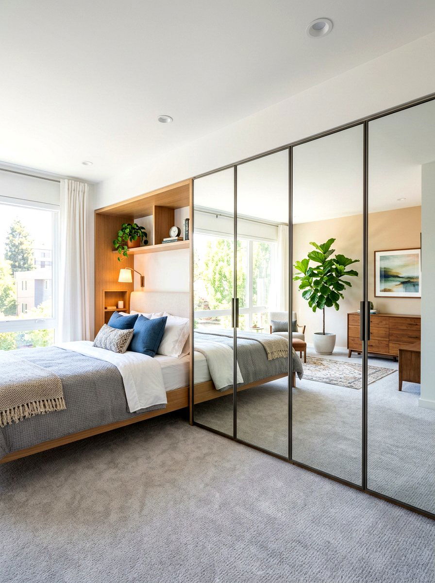 Mirrored Closet Bed Nook - 30 studio sleeping nook ideas