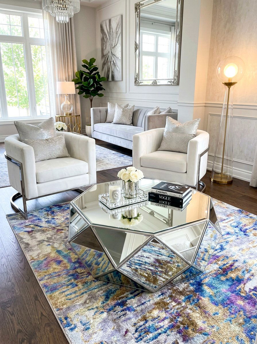 Mirrored Coffee Table - 30 futuristic glam living room ideas