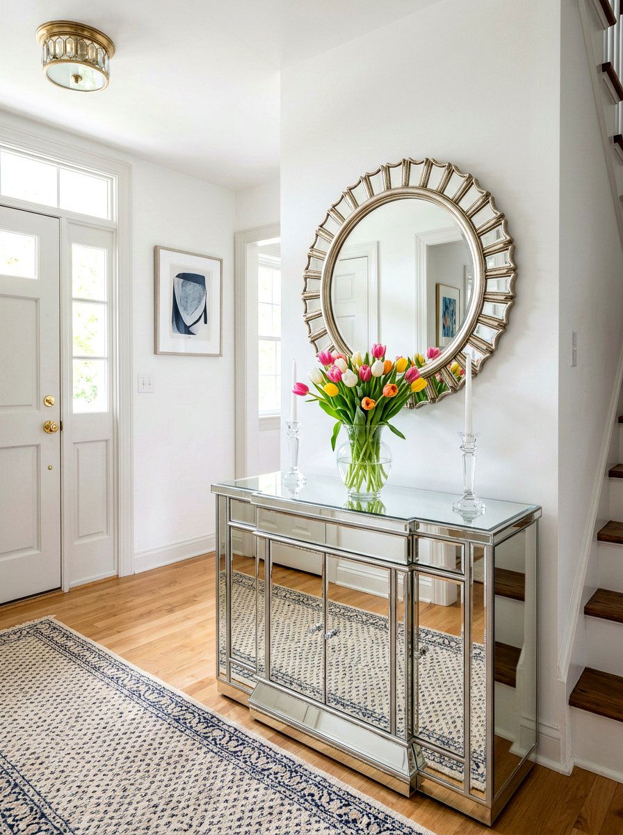 Mirrored Console Table - 30 small foyer table ideas