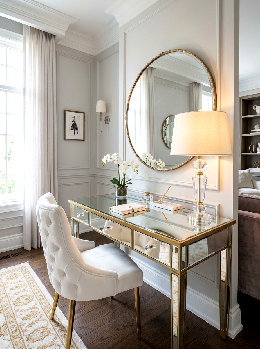 Mirrored Desk Area - 30 office nook apartment ideas