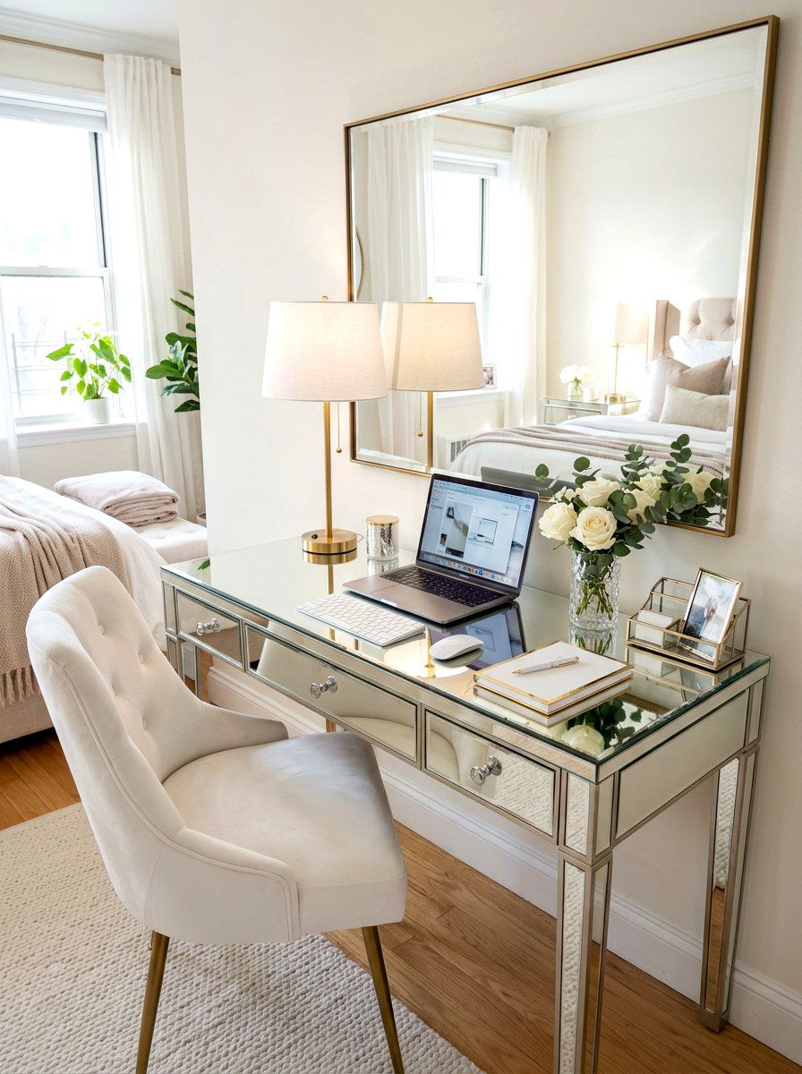 Mirrored Desk Setup - 30 apartment office ideas