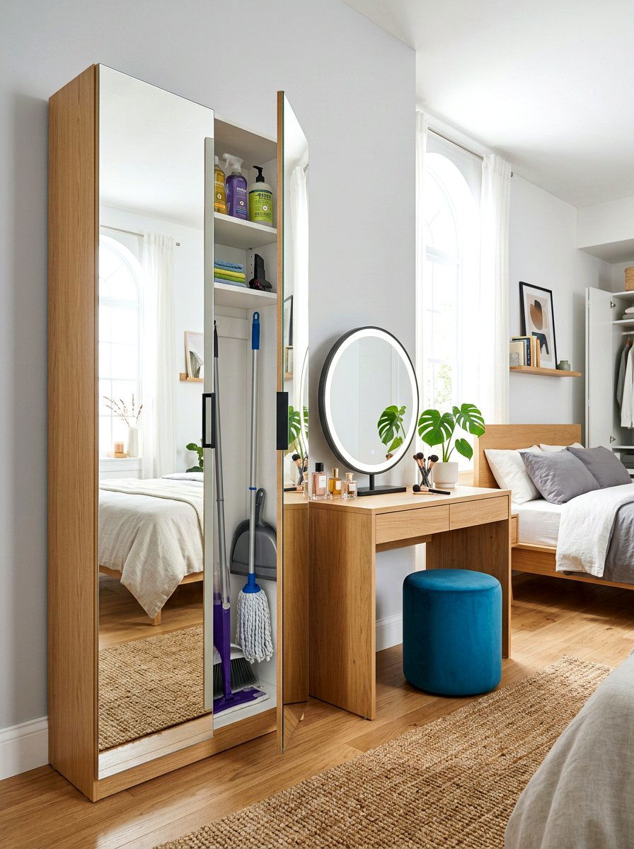 Mirrored Door Broom Cabinet - 30 tall broom cabinet ideas