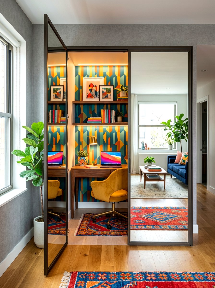 Mirrored Door Closet Office - 30 cloffice apartment ideas