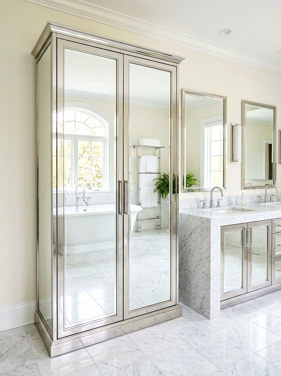 Mirrored Door Vanity Tower - 30 vanity tower storage ideas