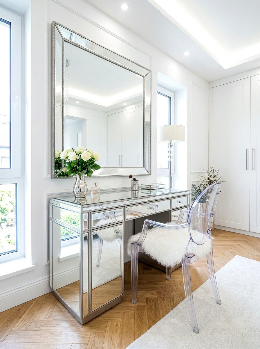 Mirrored Dressing Room Table - 30 bedroom dressing lounge ideas