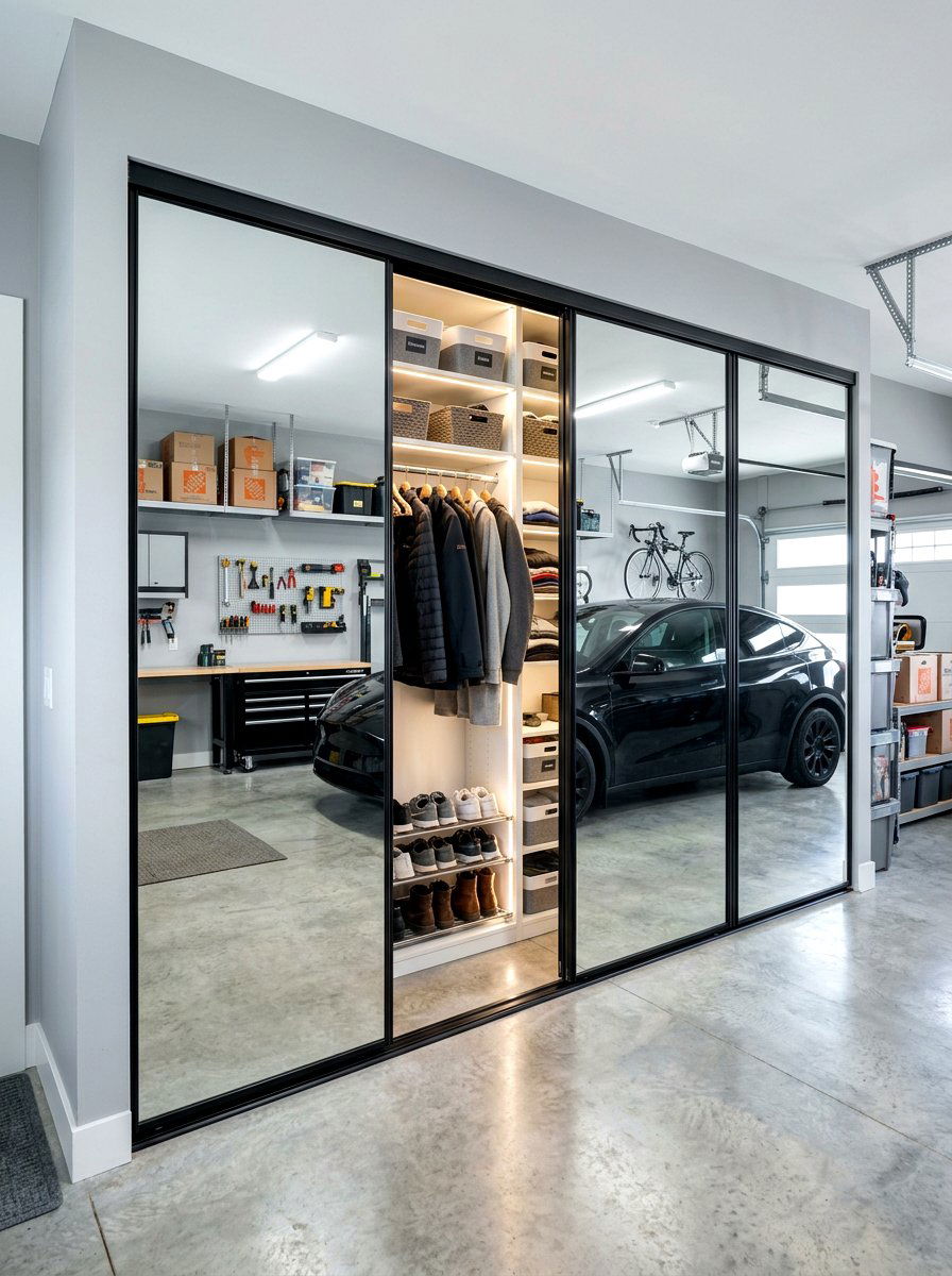 Mirrored Entry Closet - 30 garage mudroom ideas