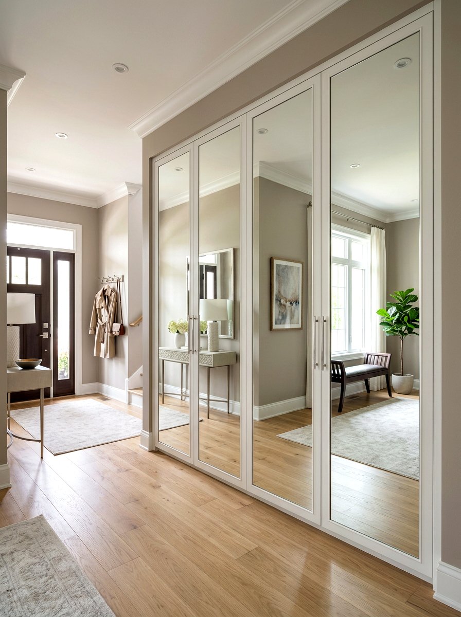 Mirrored Entryway Wardrobe Cabinet - 30 entryway storage ideas