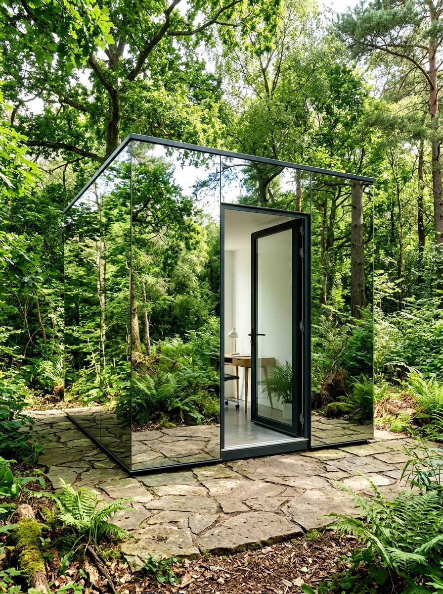Mirrored Exterior Booth - 30 outdoor changing room ideas