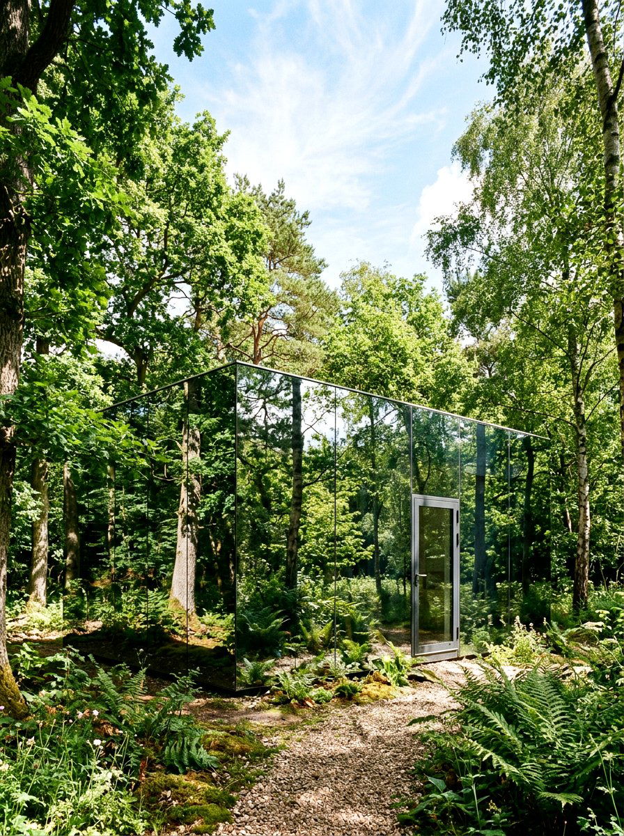 Mirrored Exterior Studio - 30 garden studio backyard ideas