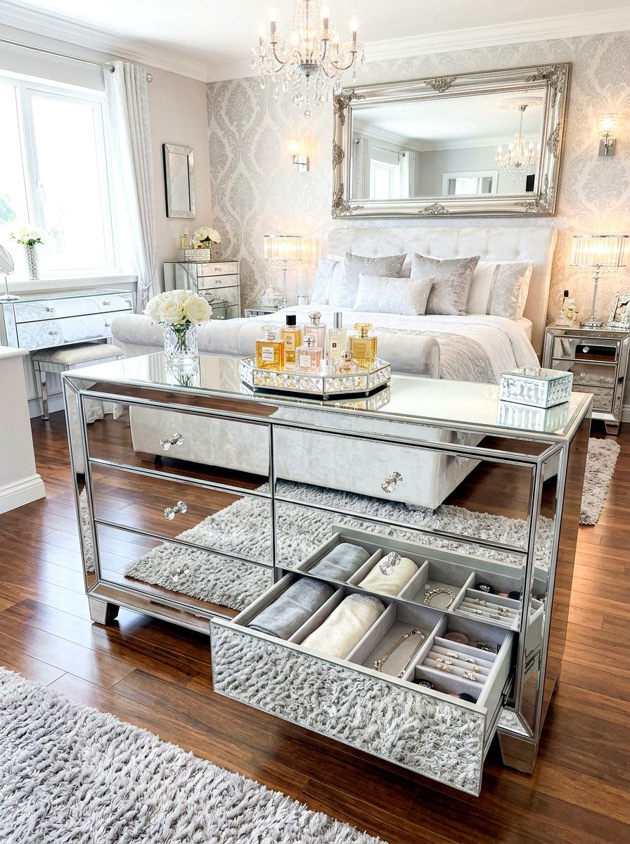 Mirrored Finish Dresser - 30 organizing bedroom dresser ideas