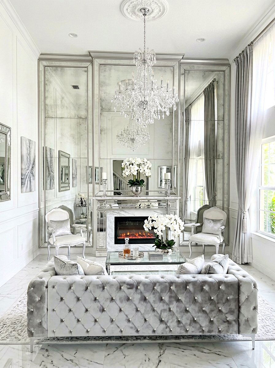 Mirrored Fireplace Wall - 30 electric fireplace wall ideas