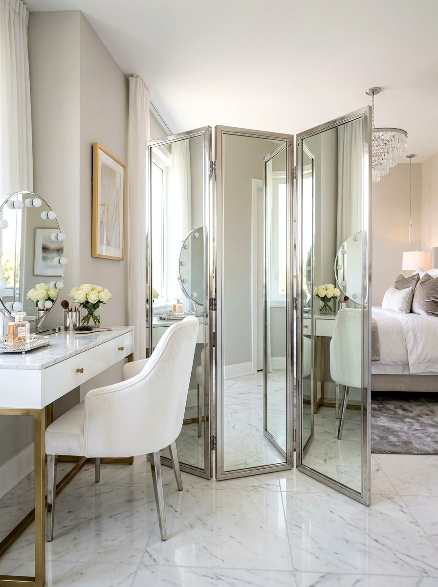 Mirrored Folding Panel - 30 room divider apartment aesthetic ideas