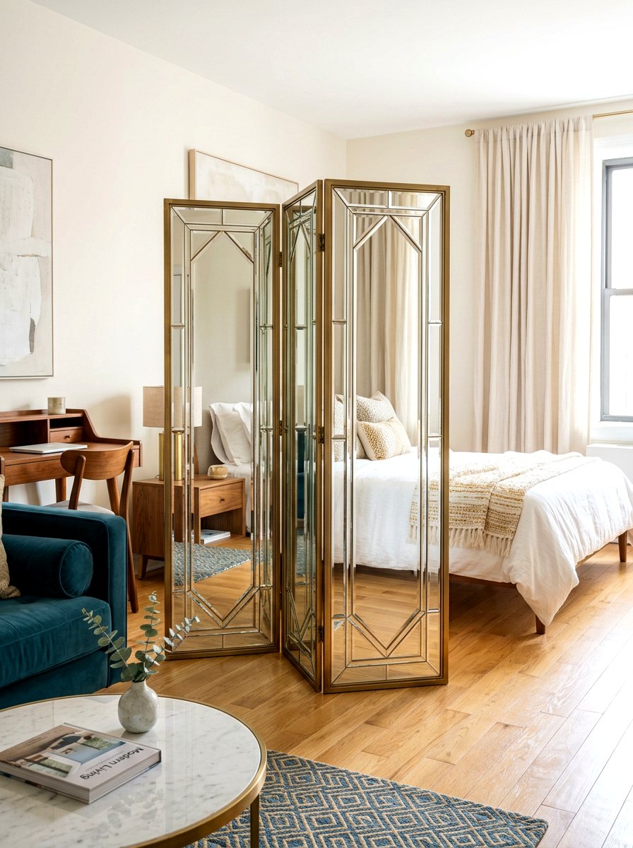 Mirrored Folding Screen Divider - 30 mirror wall small room ideas