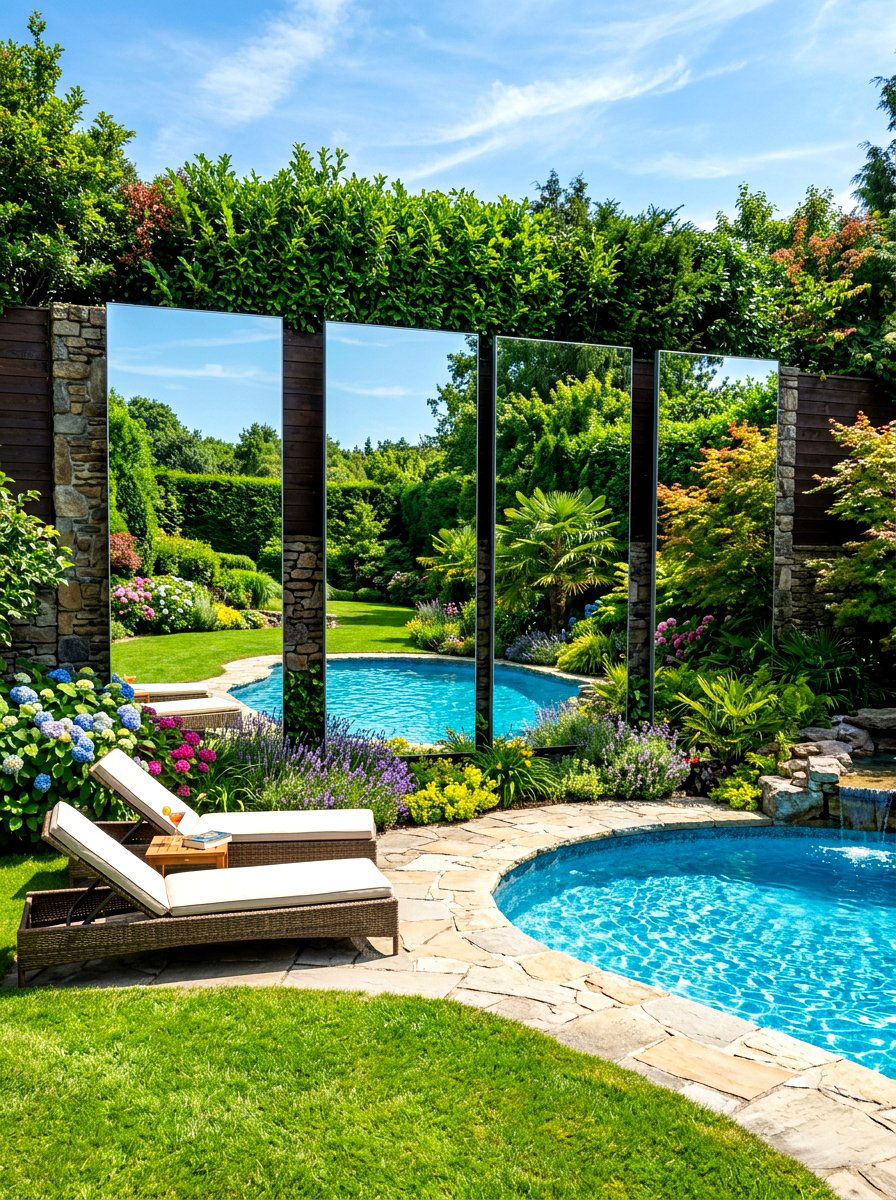 Mirrored Garden Panels - 30 poolside privacy screen ideas