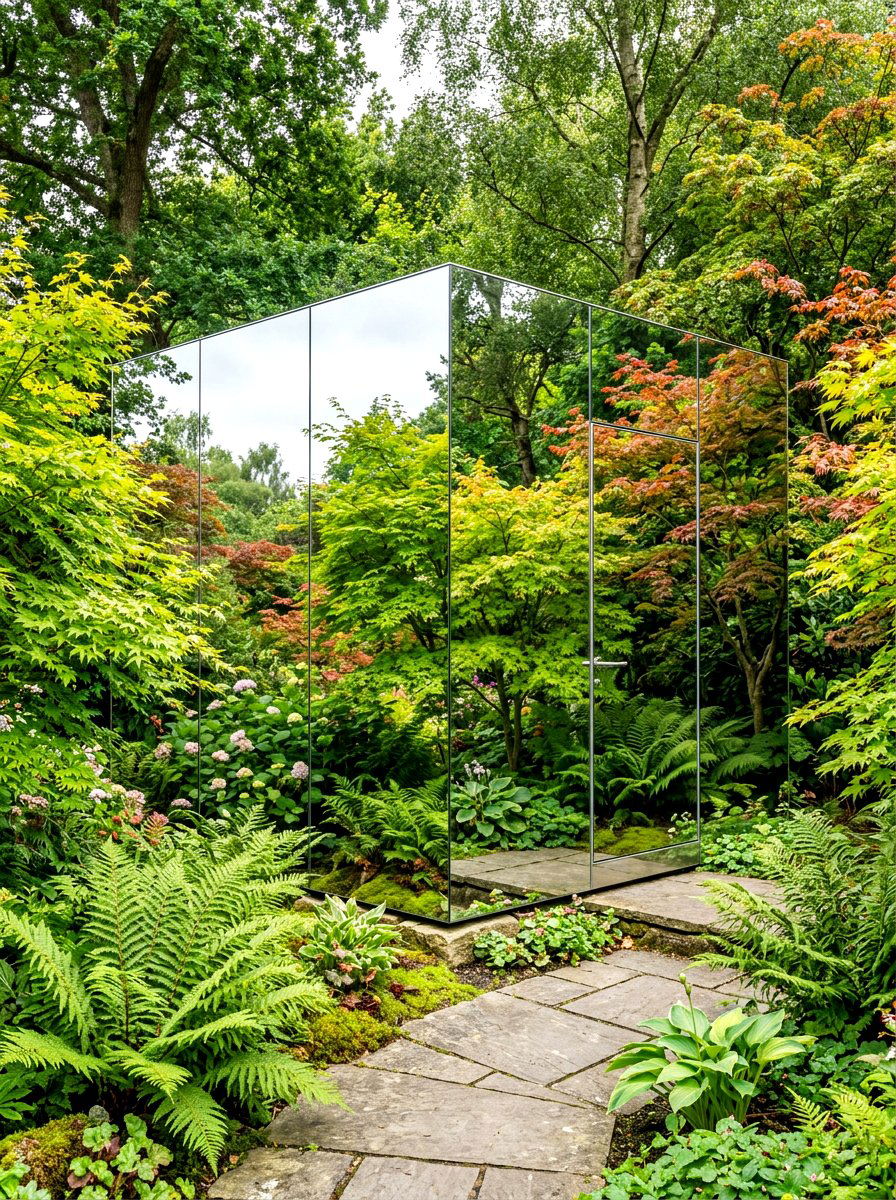 Mirrored Garden Studio - 30 hidden garden room backyard ideas