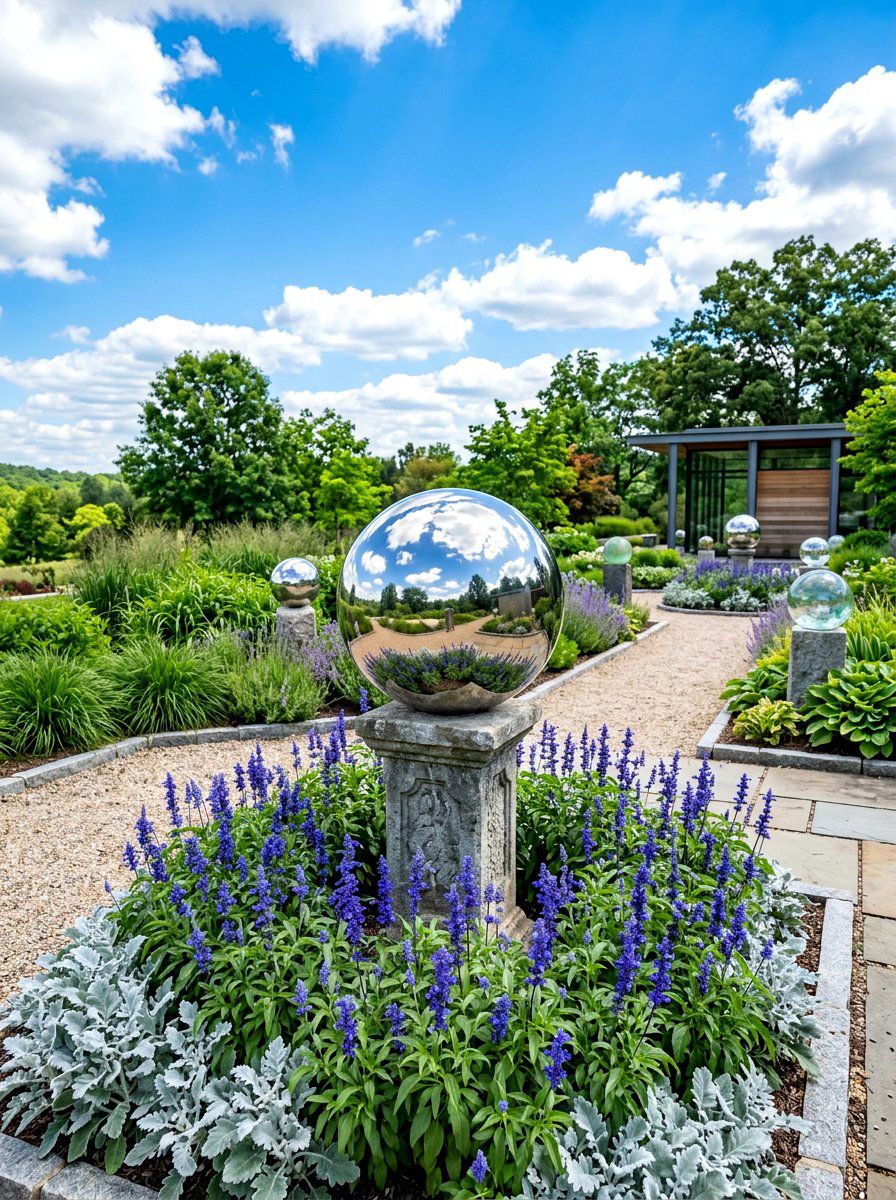 Mirrored Gazing Ball Garden - 30 garden statue ideas