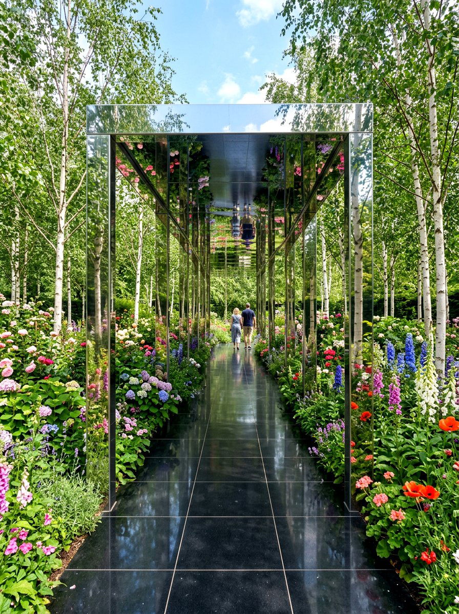 Mirrored Glass Covered Path - 30 covered walkway ideas