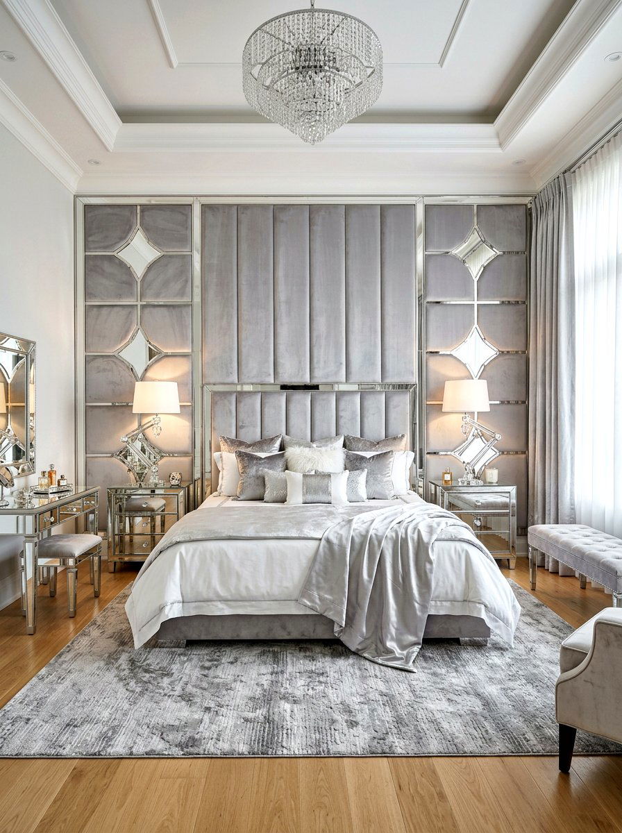 Mirrored Inlay Padded Wall - 30 upholstered wall bedroom ideas