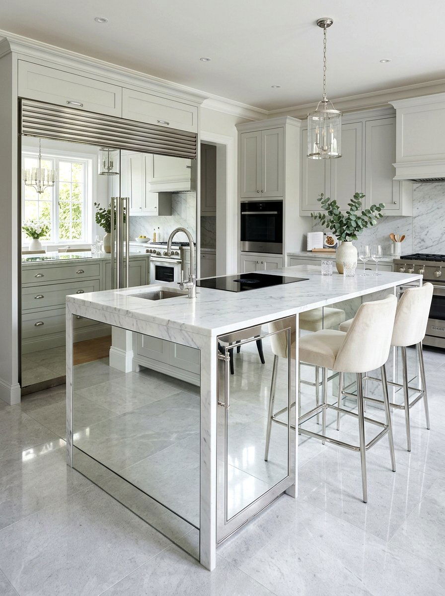 Mirrored Kitchen Island Fridge - 30 hidden fridge ideas