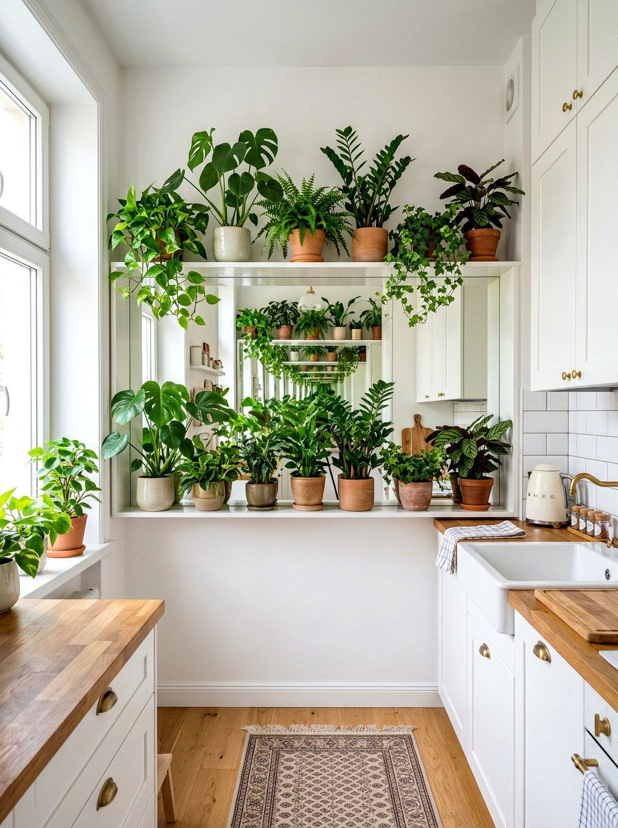 Mirrored Kitchen Plant Shelf - 30 kitchen plant ledge ideas