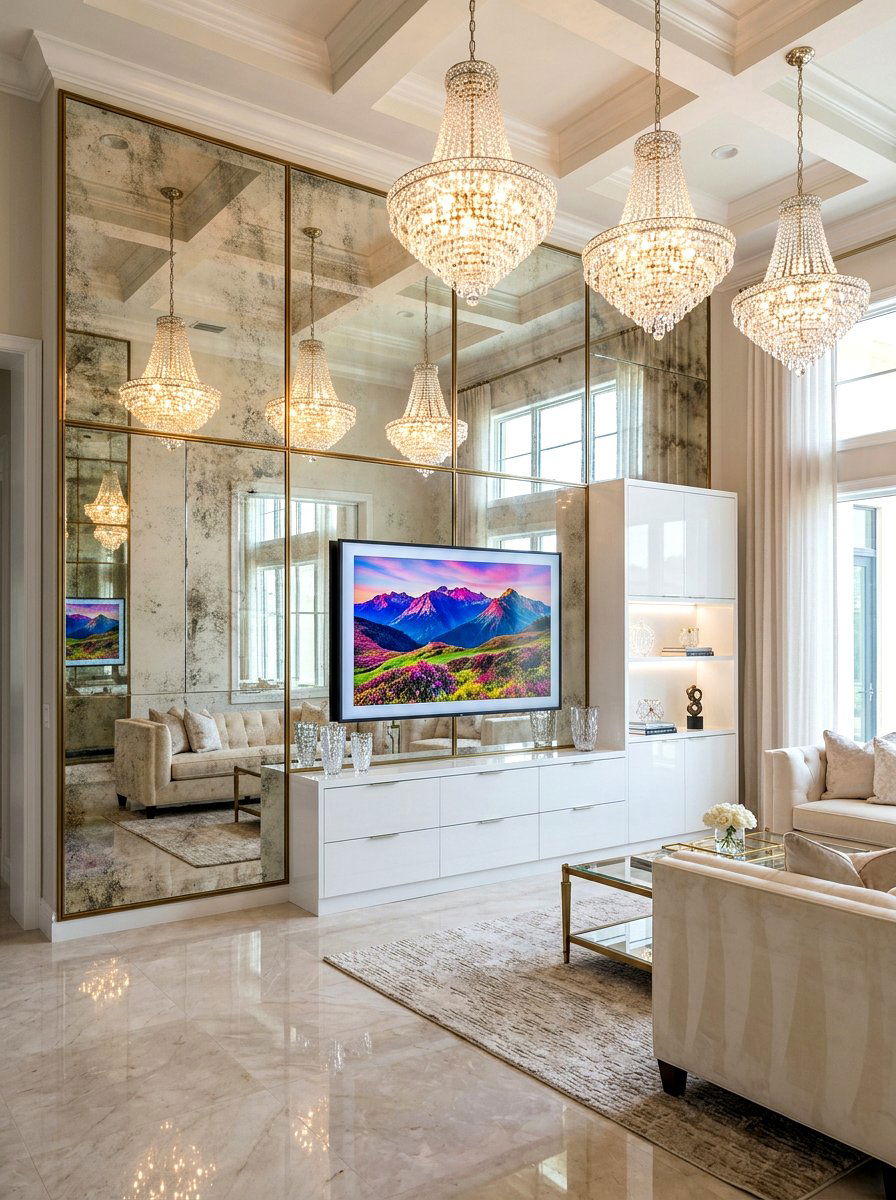 Mirrored Media Wall - 30 built in media wall ideas