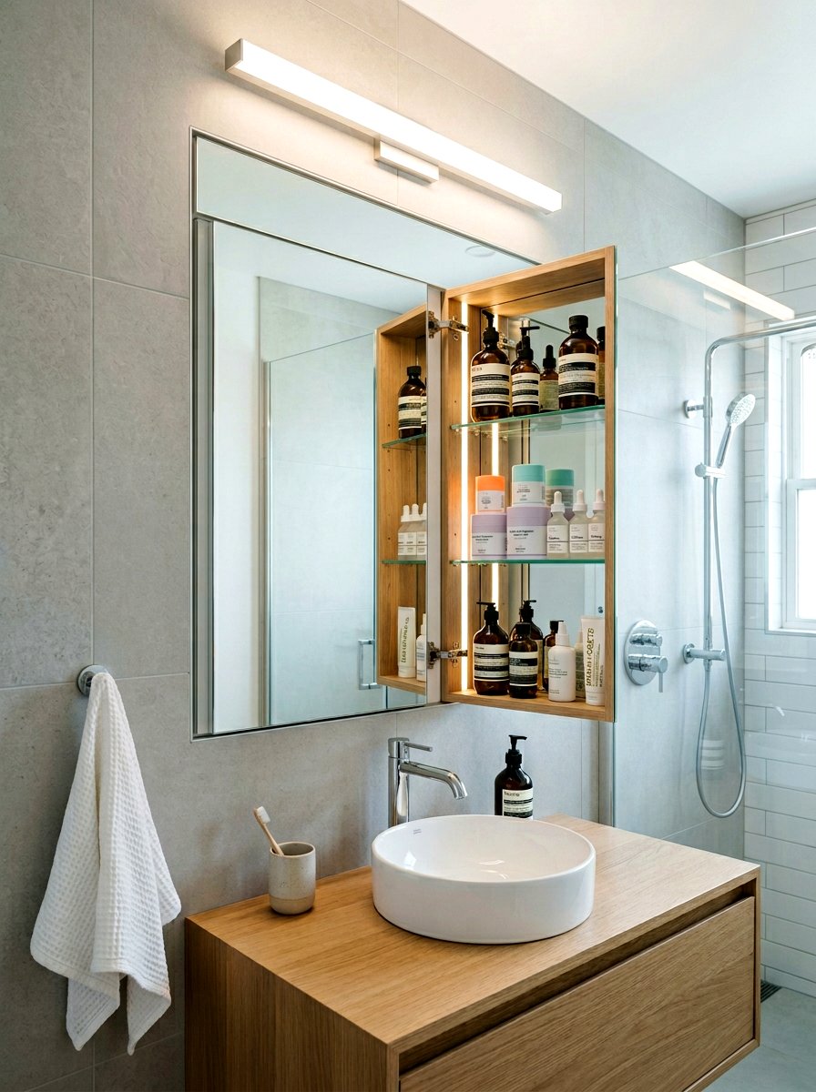Mirrored Medicine Cabinet - 30 bathroom storage ideas
